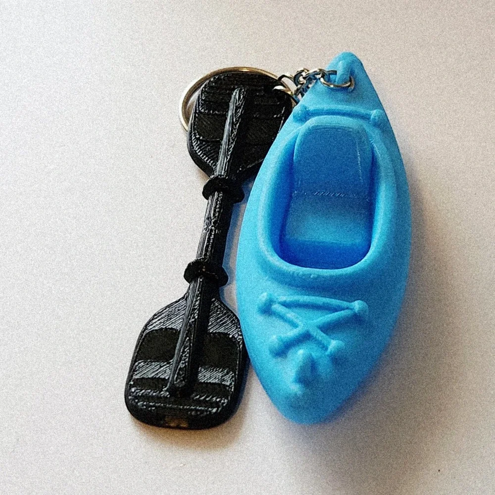 Blue Kayak Keychain with Black Paddle Charm Miniature Nautical Accessory 3.25